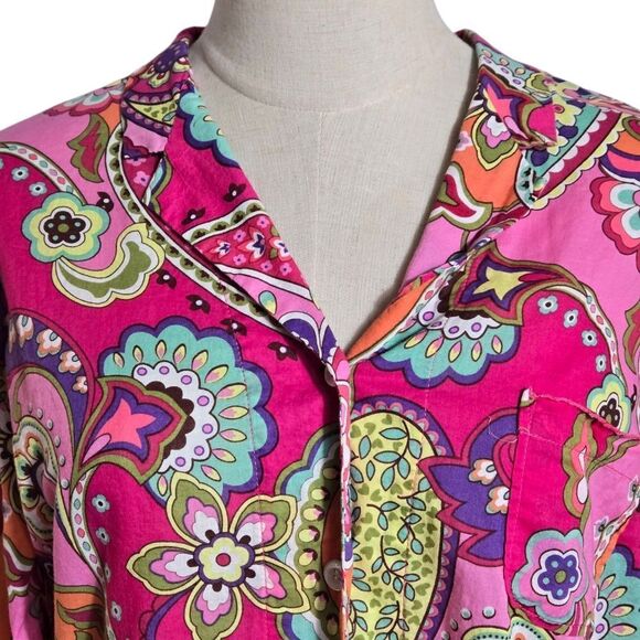 Vera Bradley Pink Vibrant Paisley Women's Button Down Top - Picture 2 of 6